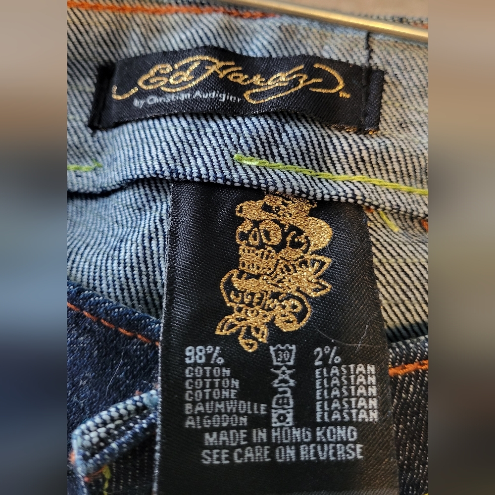 New Vintage  Ed Hardy Christan Adingier Skull & Rose Denims - Picture 6 of 7